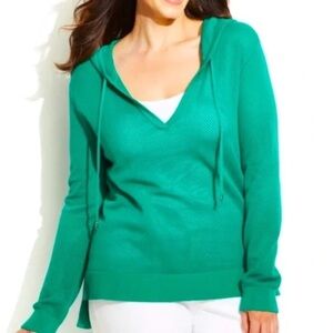 MICHAEL Michael Kors Green Knit Mesh V-Neck Pullover Sweater